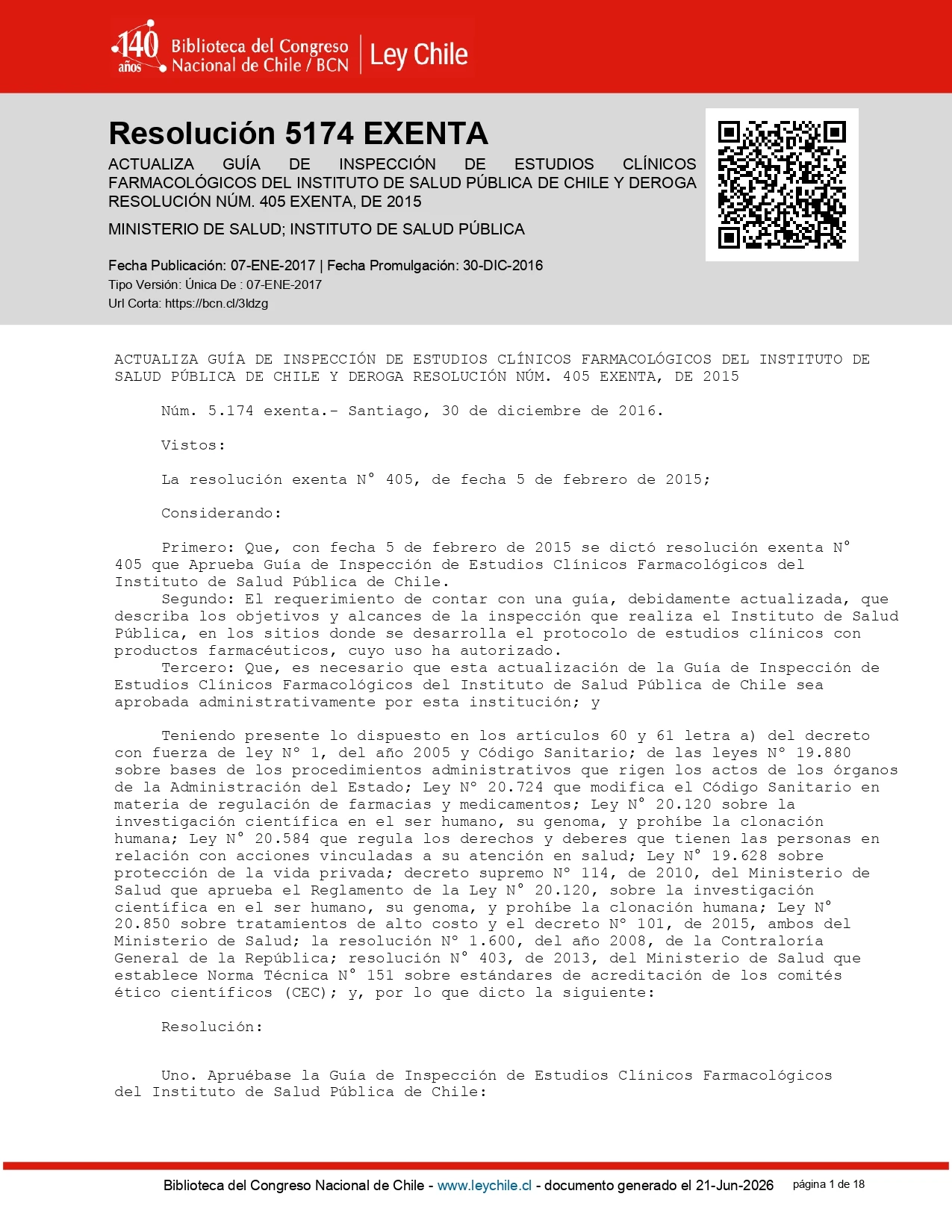 Resolución 5174 EXENTA