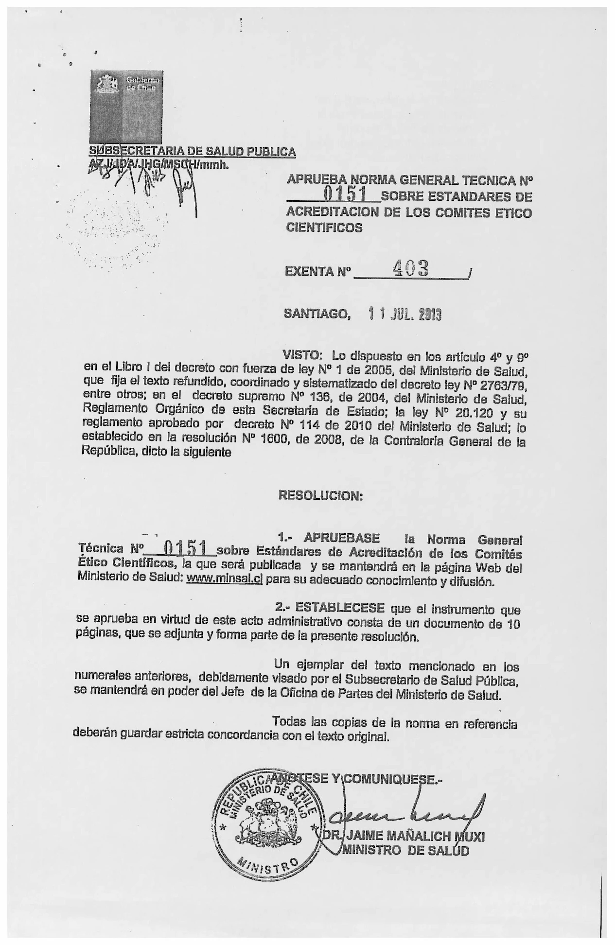 Resolución nº403 año 2013