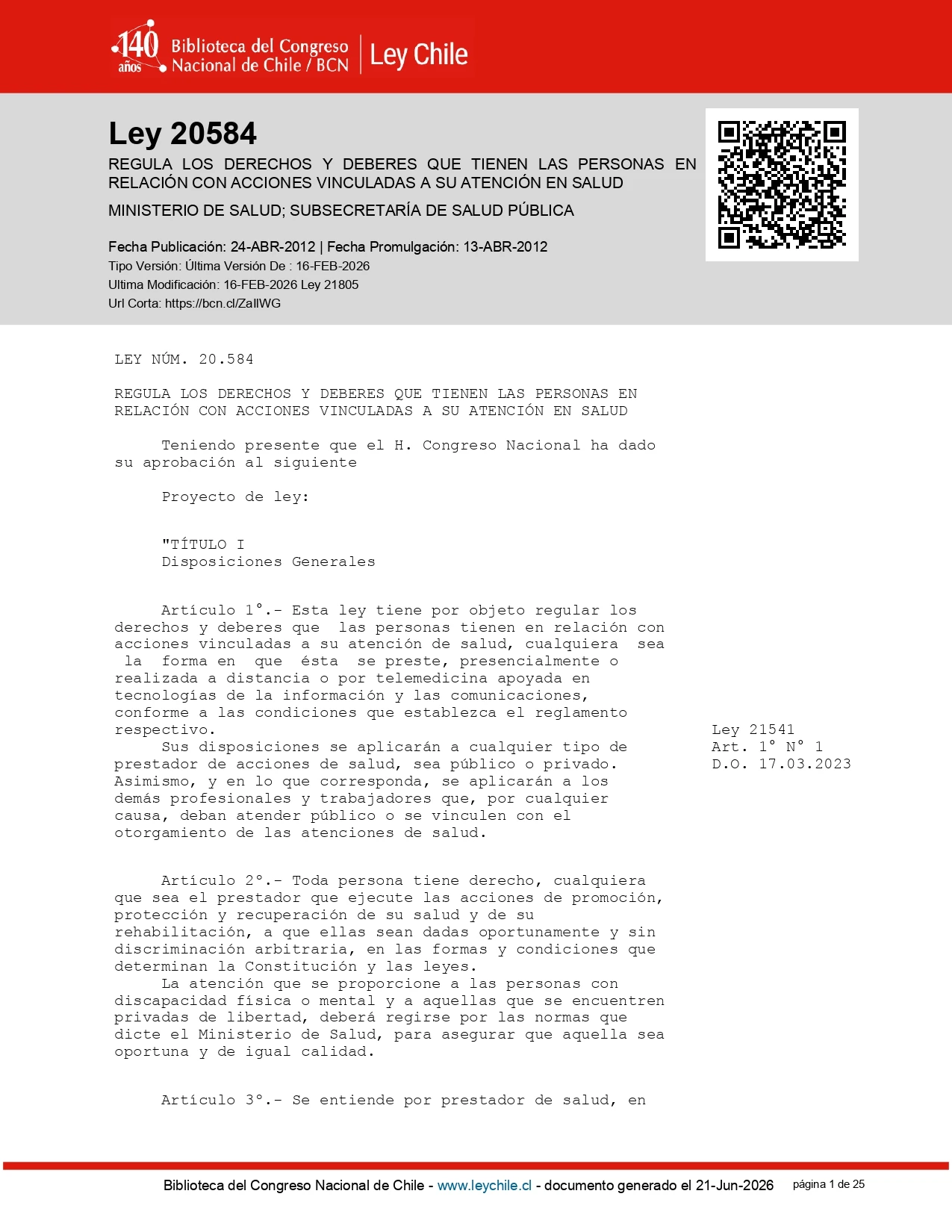 Ley 20584