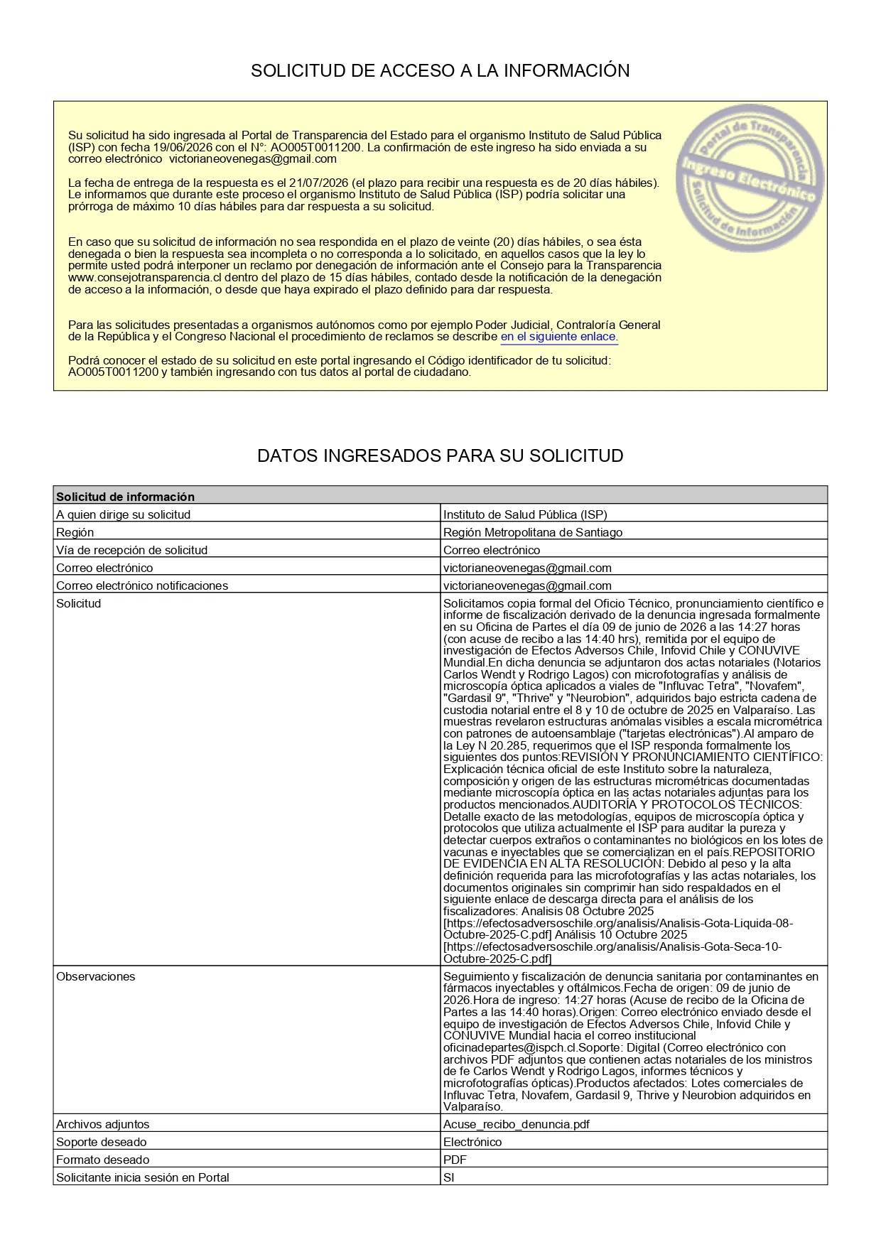 Consulta nº AO005T0011200