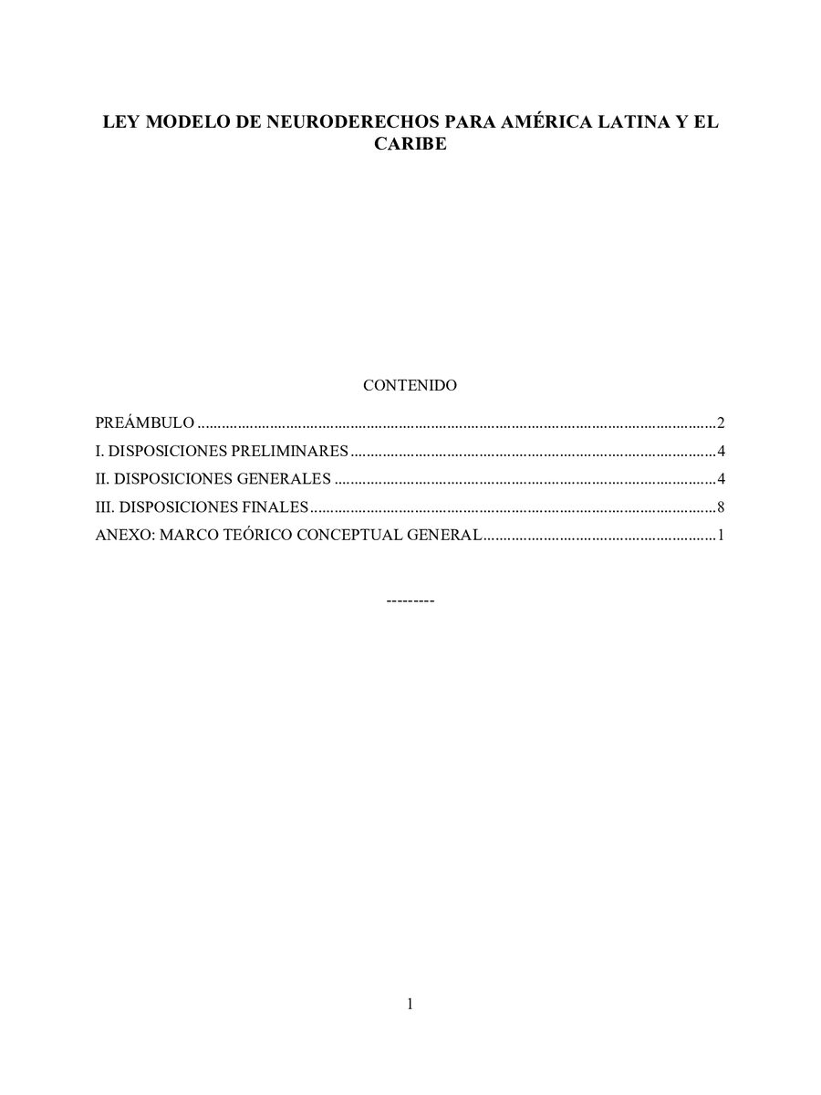 LEY MODELO DE NEURODERECHOS PARA AMÉRICA LATINA Y EL CARIBE
