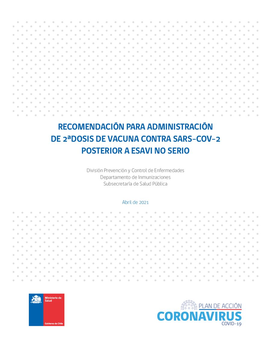 Recomendación para administración de 2a dosis de vacuna contra Sars-Cov-2 posterior a ESAVI no serio