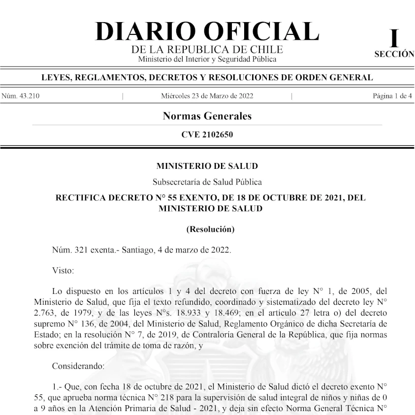 Rectifica decreto n° 55 exento, de 18 de octubre de 2021, del Ministerio de Salud