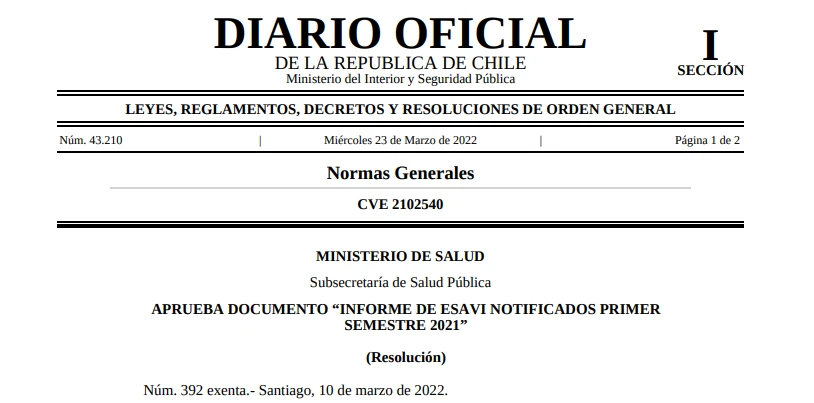 Aprueba documento "Informe de ESAVI notificados primer semestre 2021"