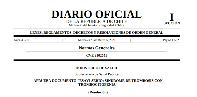Aprueba documento "ESAVI serio: Síndrome de Trombosis con Trombositopenia"