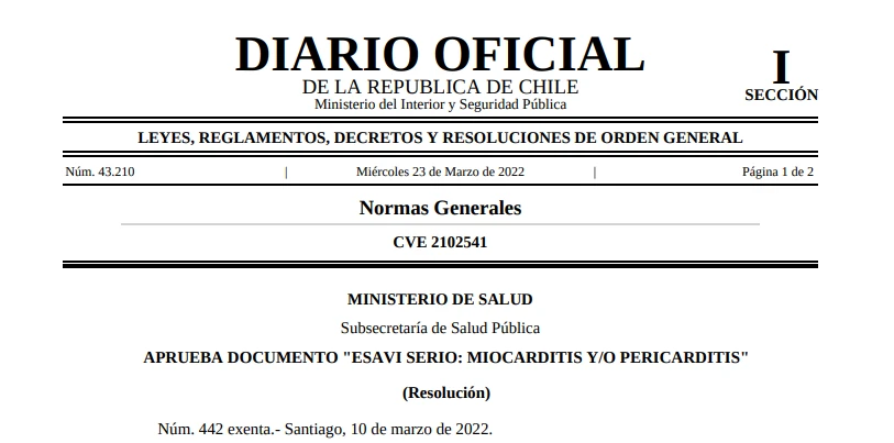 Aprueba documento "ESAVI serio: Miocarditis y/o Pericarditis"