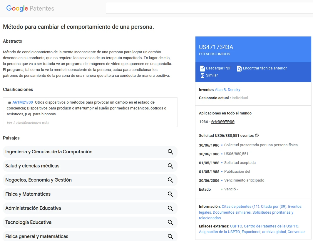 Método para cambiar el comportamiento de una persona (US4717343A)
