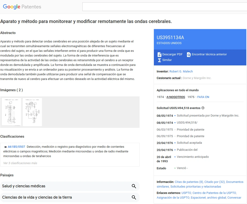 Aparato y método para monitorear y modificar remotamente las ondas cerebrales (US3951134A)