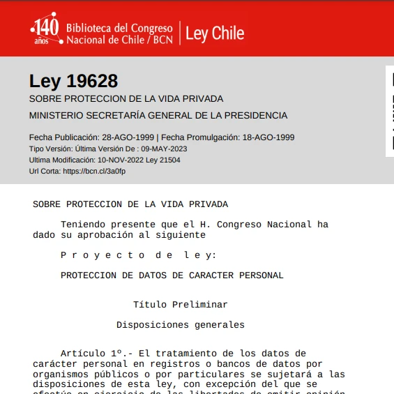 Ley 19628 – Sobre protección de la vida privada