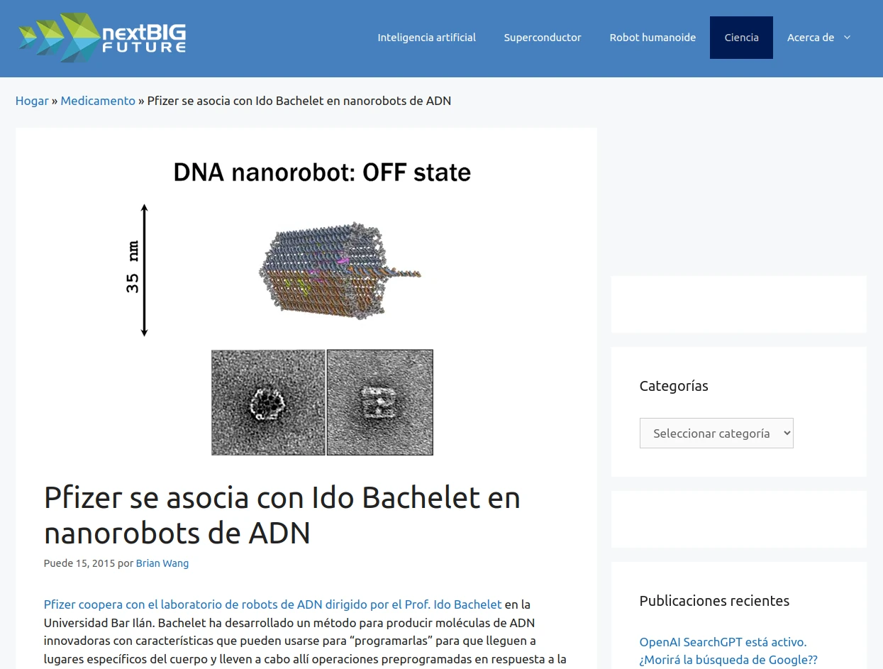 Pfizer se asocia con Ido Bachelet en nanorobots de ADN