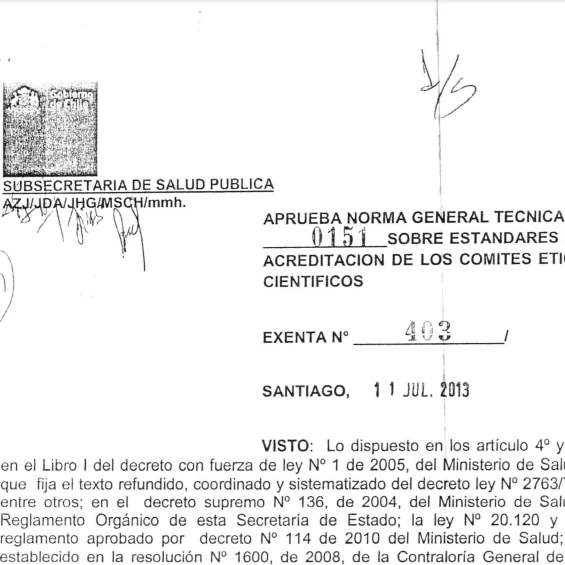 Resolución nº403 año 2013 – Sobre estándares de acreditación de los comités ético científicos